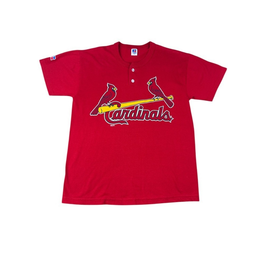 St. Louis Cardinals‎ Russell Athletic Henley Shirt Medium Red Two Button MLB